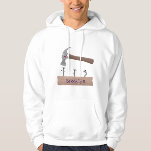 Cute funny hammer and nails cartoon illustration hoodie