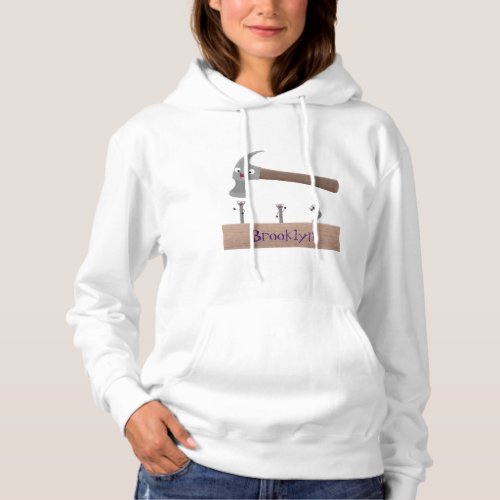 Cute funny hammer and nails cartoon illustration hoodie