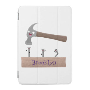Cute, funny hammer and nails cartoon illustration  iPad mini cover