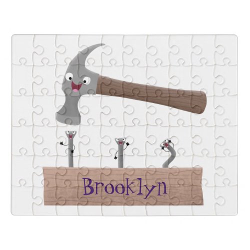 Cute funny hammer and nails cartoon illustration jigsaw puzzle