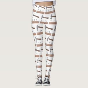 Cute, funny hammer and nails cartoon illustration leggings