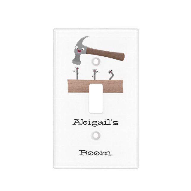 Cute, funny hammer and nails cartoon illustration light switch cover (Front)