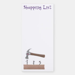 Cute, funny hammer and nails cartoon illustration  magnetic notepad