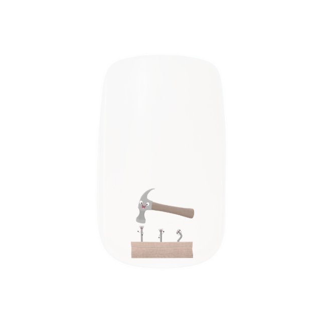 Cute, funny hammer and nails cartoon illustration minx nail art (Left Thumb)
