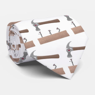 Cute, funny hammer and nails cartoon illustration  neck tie