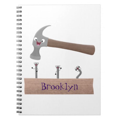Cute funny hammer and nails cartoon illustration notebook