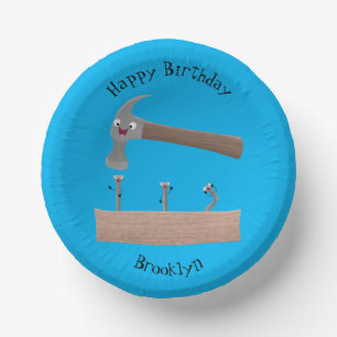 Cute, funny hammer and nails cartoon illustration paper bowls
