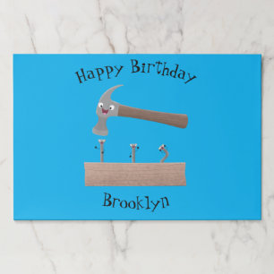 Cute, funny hammer and nails cartoon illustration paper pad