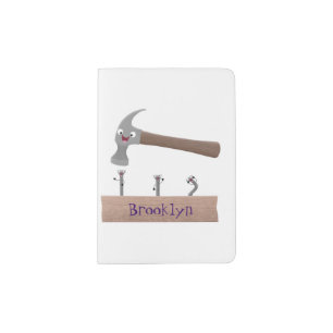 Cute, funny hammer and nails cartoon illustration  passport holder