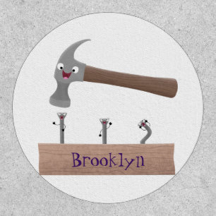 Cute, funny hammer and nails cartoon illustration  patch
