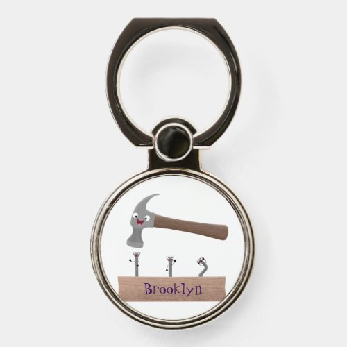 Cute funny hammer and nails cartoon illustration  phone ring stand