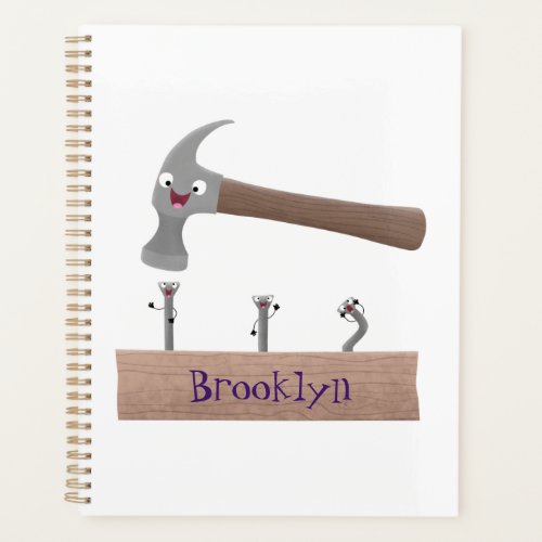 Cute funny hammer and nails cartoon illustration planner
