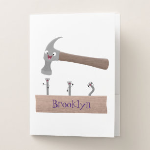 Cute, funny hammer and nails cartoon illustration pocket folder