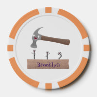 Cute, funny hammer and nails cartoon illustration