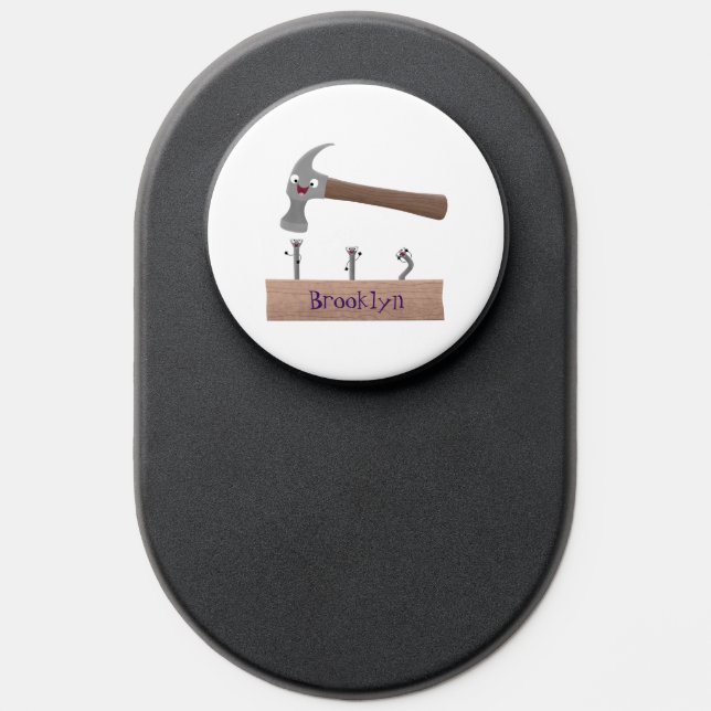 Cute, funny hammer and nails cartoon illustration  PopSocket (Popsocket)
