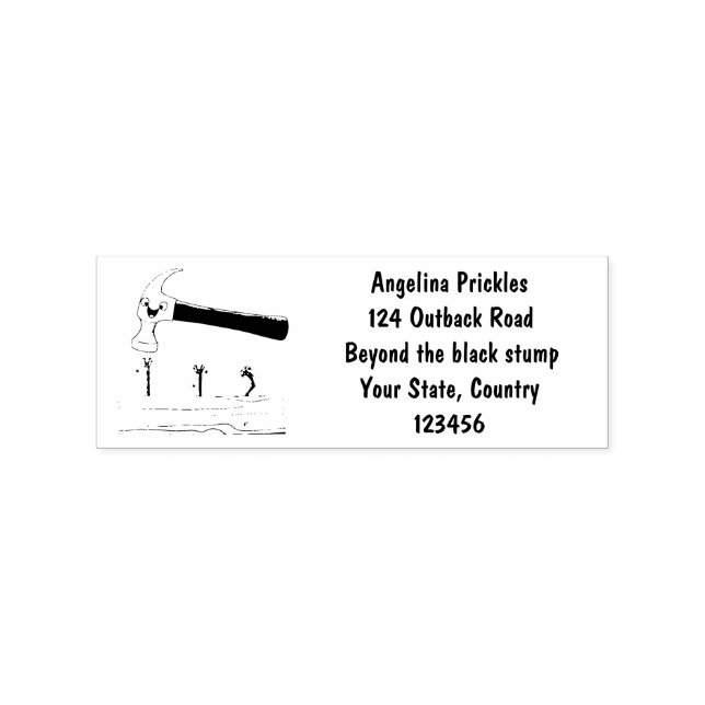 Cute, funny hammer and nails cartoon illustration rubber stamp (Imprint)