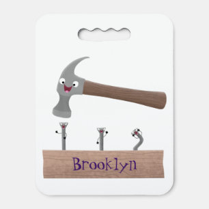 Cute, funny hammer and nails cartoon illustration seat cushion