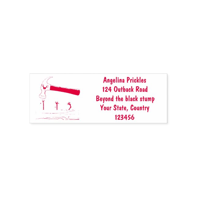 Cute, funny hammer and nails cartoon illustration self-inking stamp (Design)