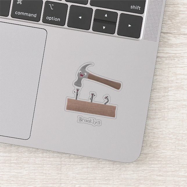 Cute, funny hammer and nails cartoon illustration sticker (Detail)