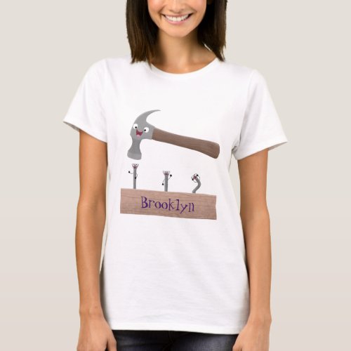Cute funny hammer and nails cartoon illustration  T_Shirt