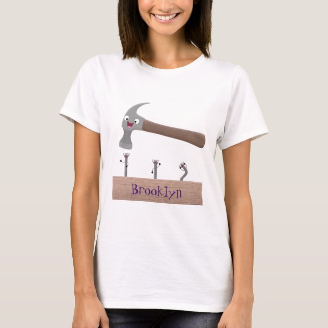 Cute, funny hammer and nails cartoon illustration  T-Shirt (Front)