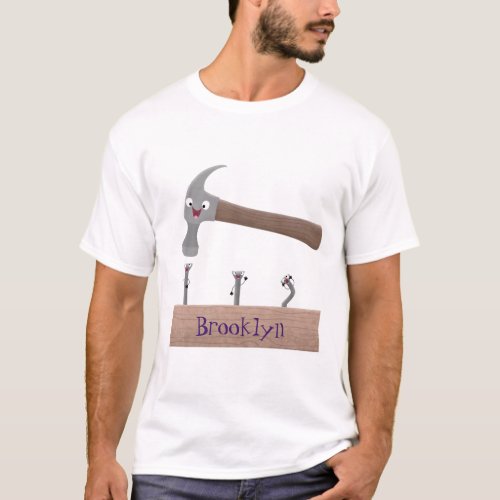 Cute funny hammer and nails cartoon illustration T_Shirt