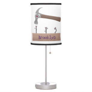 Cute, funny hammer and nails cartoon illustration table lamp