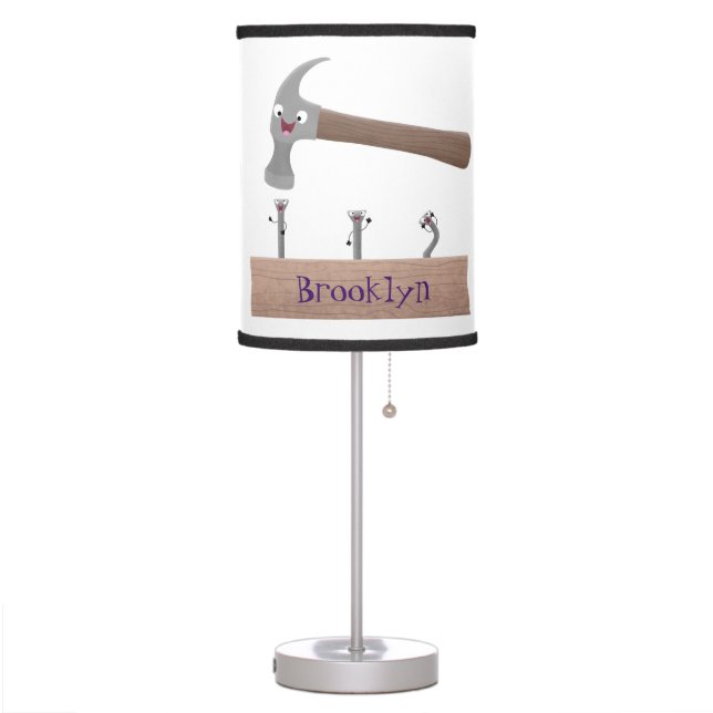 Cute, funny hammer and nails cartoon illustration  table lamp (Left)