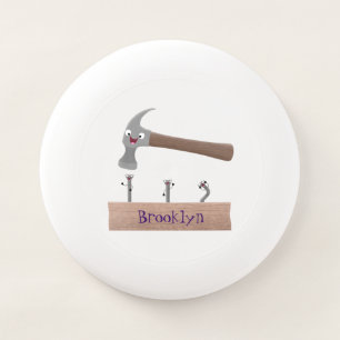 Cute, funny hammer and nails cartoon illustration  Wham-O frisbee