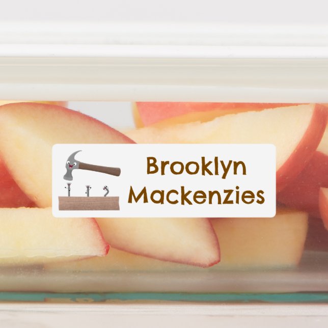 Cute, funny hammer and nails cartoon personalized  labels (Affixed)