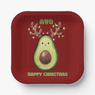 Cute Funny Happy Christmas Avocado Party  Paper Plates