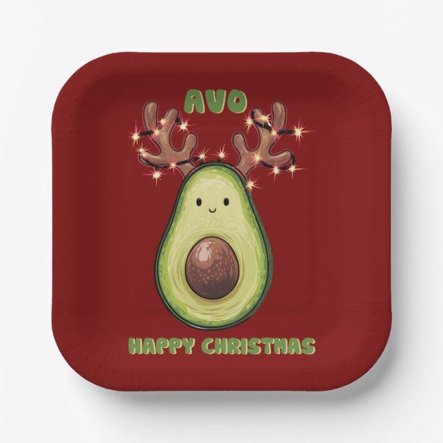 Cute Funny Happy Christmas Avocado Party  Paper Plates (Front)