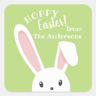 Cute funny Happy Easter Bunny Green Spring Classic Round Sticker