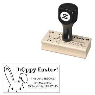 Cute funny Happy Easter Bunny Name Address Rubber Stamp