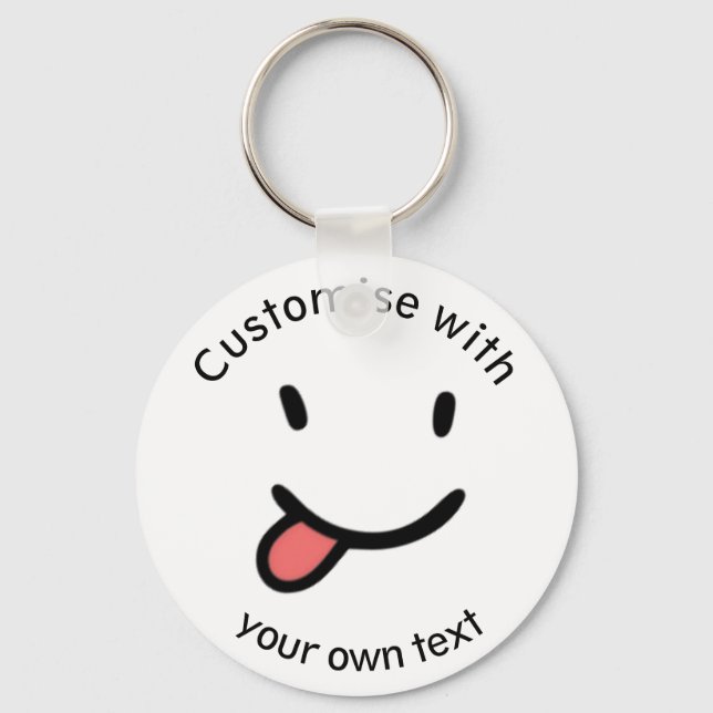 Cute Funny Happy Face Tongue Out Custom Text Keychain (Front)