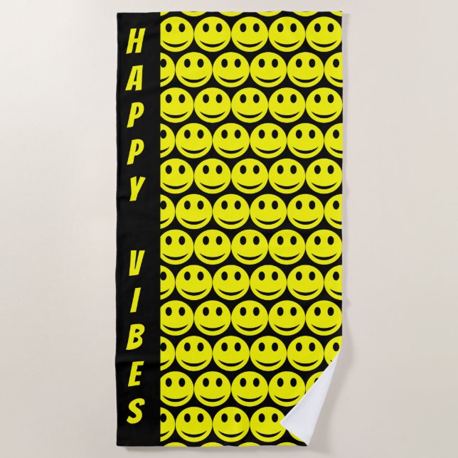 Cute Funny Happy Faces Smiling Emoji Beach Towel (Front)
