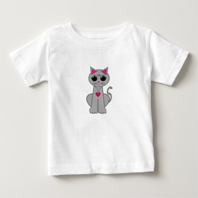Cute Funny Happy Gray Cat Baby T-Shirt (Front)