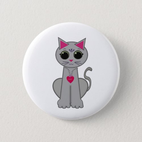 Cute Funny Happy Gray Cat Button