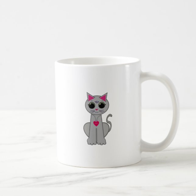 Cute Funny Happy Gray Cat Coffee Mug (Right)