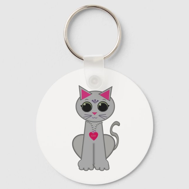 Cute Funny Happy Gray Cat Keychain (Front)