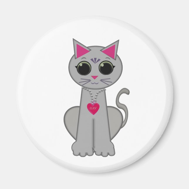 Cute Funny Happy Gray Cat Magnet (Front)