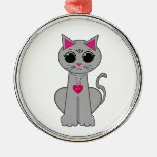 Cute Funny Happy Gray Cat Metal Ornament