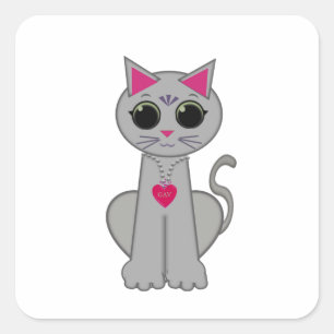 Cute Funny Happy Gray Cat Square Sticker