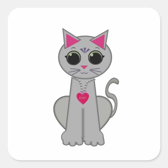 Cute Funny Happy Gray Cat Square Sticker (Front)