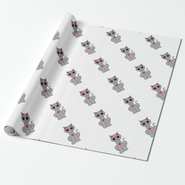 Cute Funny Happy Gray Cat Wrapping Paper (Unrolled)