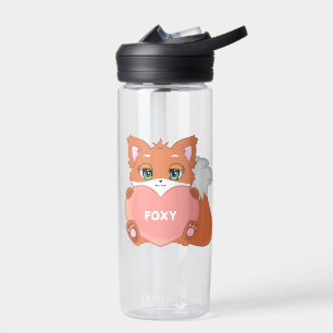 Cute Funny Happy Little Fox Holding a Heart Water Bottle