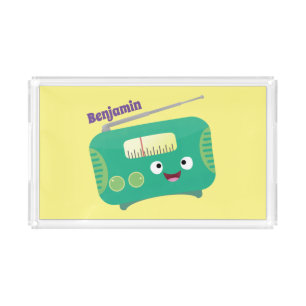Cute funny happy retro radio cartoon acrylic tray