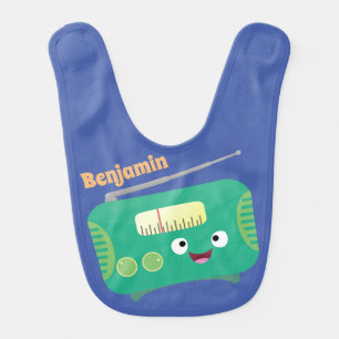 Cute funny happy retro radio cartoon baby bib
