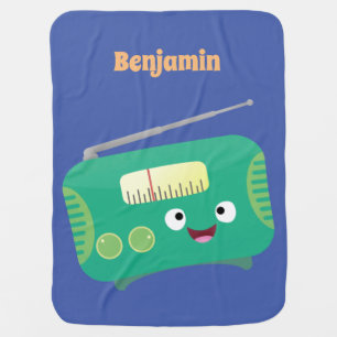 Cute funny happy retro radio cartoon baby blanket
