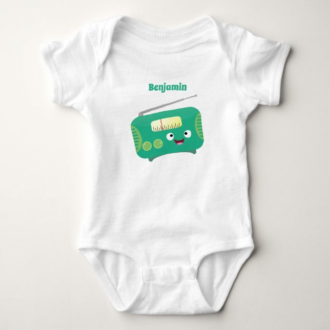 Cute funny happy retro radio cartoon baby bodysuit (Front)